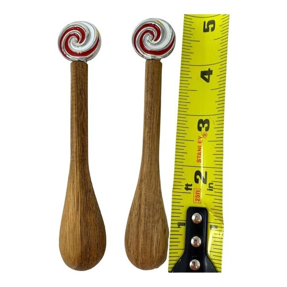 Christmas Peppermint Mini Spoons Set 4 Wooden Decor Ornament Candyland Swirl Red - Picture 3 of 6